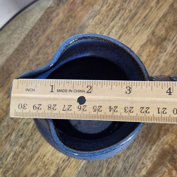 Blue and Brown Stoneware Mini Pitcher Blue Vintage Pitcher with Shell Accent - Picture 5 of 8